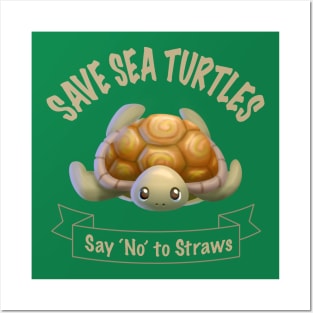 Say No to Straws Cute Eco Friendly Sea Turtle Posters and Art